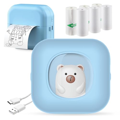 Image of Wembley Mini Bear Themed Thermal Printer| Portable, Wireless & Rechargeable| Safe & Ink-Free Color Printer for Kids Age 5+| Print Anytime, Anywhere (Blue)