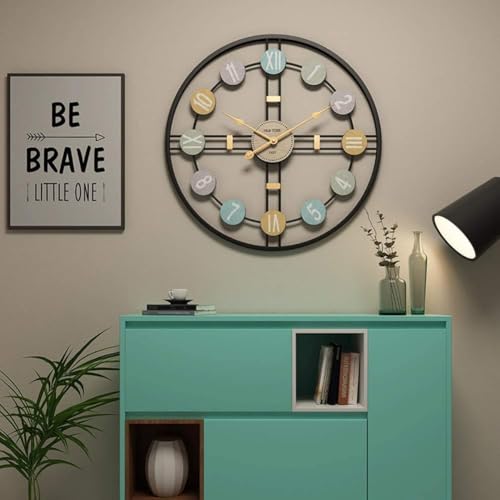 Image of Arabs Morden Metal & Wooden Wall Clock for Living Room Bedroom Office Kitchen Stylish Wall Clock for Home and Hall Designer Big Size Modern (Black, 50 CM)