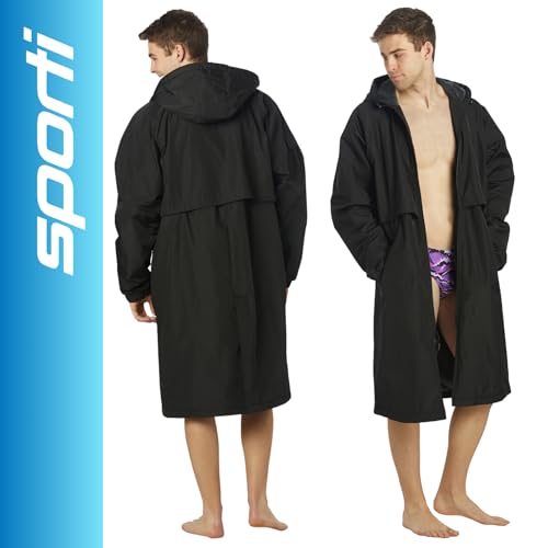 Image of Sporti Unisex Swim Parka with Comfort Plush Fleece Lining, Multi Pocket Zipper - Water Resistant Swim Coats for Women & Men