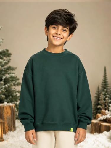 Image of KiddoPanti Boys Solid Round Neck Full Sleeve Fleece Sweatshirt | 60% Cotton 40% Polyester | Soft Warm Winter Pullover | Ribbed Cuffs & Hem | Casual Winter Sweatshirt for Kids