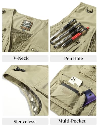 Flygo Colete cargo masculino utilitário para pesca ao ar livre, safári, viagem, trabalho, foto com b
