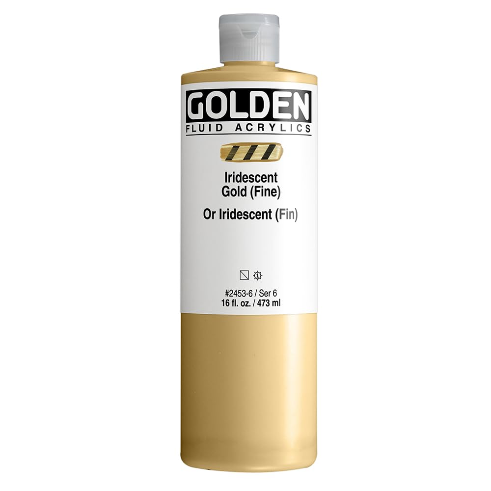 GOLDEN Fluid Acrylics by, Iridescent Gold (Fine), 473 ml Bottle, Professional Acrylic Paint, Semi-Transparent