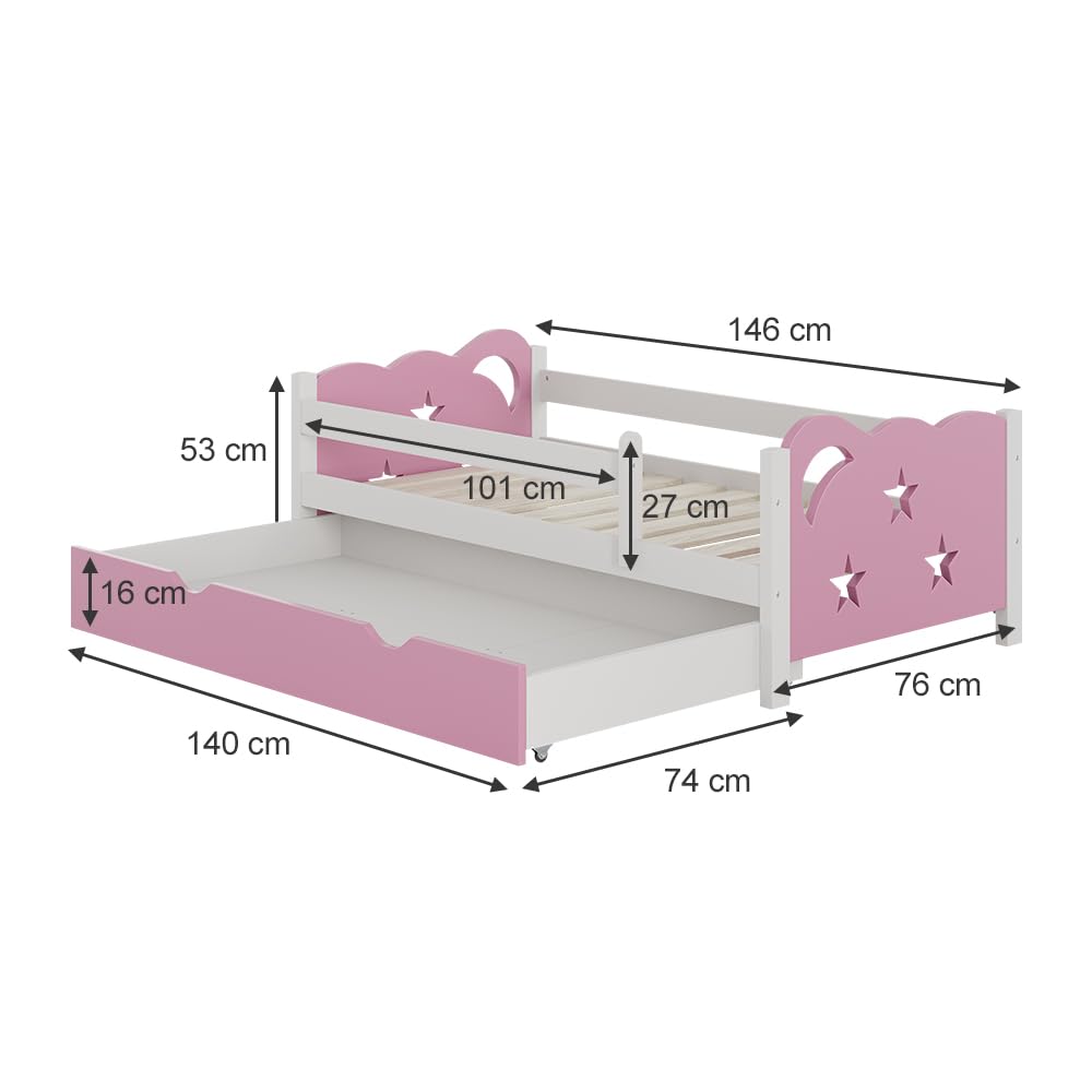 VitaliSpa Kinderbett Jessica 70x140 cm mit Schublade ausziehbar Jugendbett