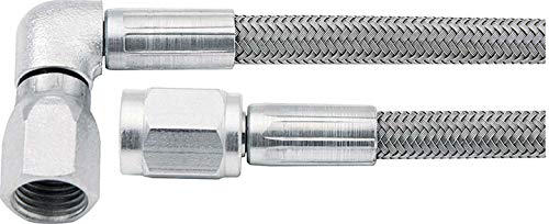 Allstar Performance AN Hose Assembly, 36 in Long, 3 AN Hose, 3 AN Straight Female to 3 AN 90 Degree Female, Braided Stainless, PTFE Lined, Each