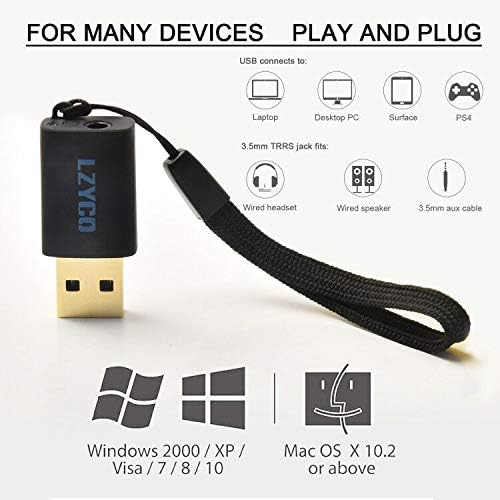 USB to Audio Jack,USB to 3.5mm Jack Audio Adapter,3.5mm to USB, USB Sound Card,USB to Headphone Jack Adapter with 3.5mm Aux Stereo Converter for PS4/PS5/PC/Laptop,with Built-in Chip.Plug and Play