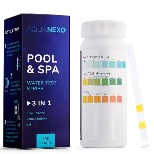 AQUANEXO 100 Pool Teststreifen Pool & Spa 3-in-1, Pool Zubehör, Pooltester für Planschbecken Schwimmbad Whirlpool, Wassertester für Pools, Pool Tester pH und Chlor, pH Teststreifen AQUANEXO 100 Pool Teststreifen Pool & Spa 3-in-1, Pool Zubehör, Pooltester für Planschbecken Schwimmbad Whirlpool, Wassertester für Pools, Pool Tester pH und Chlor, pH Teststreifen