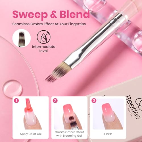 Image of Beetles Blooming Gel and Nail Art Brushes Set - Ombre Nail Brush Gradient Stipple Clean Up Fingernail Art Pens and Silicone Dotting Tool for Gel Polish Marble Blush Chrome DIY Manicure Designs
