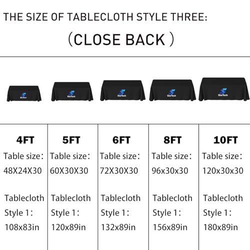 Customized Tablecloth with Logo 4/5/6/8/10FT for Business Tradeshow Events Company School Shop Welfare Organization Other Important Events Shipping Next Day (Flat tablecloth, 10FT back closed)