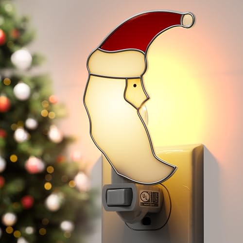 Image of Staiend Glass Christmas Santa Moon Plug in Night Lights for Home