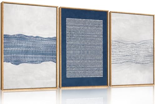 Aryroi Large Abstract Navy Blue and White Framed Canvas Wall