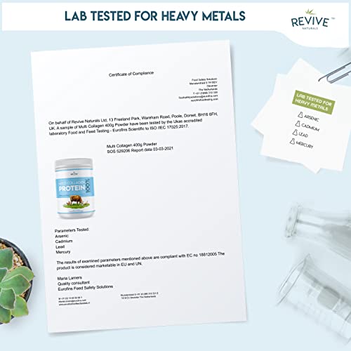 Multikollagen-Proteinpulver 400g – Typen I, II, III, V & X – Hydrolysiertes Weiderind, Wildfangfisch, Freilandhuhn & Eierschalenkollagen – von Revive Naturals