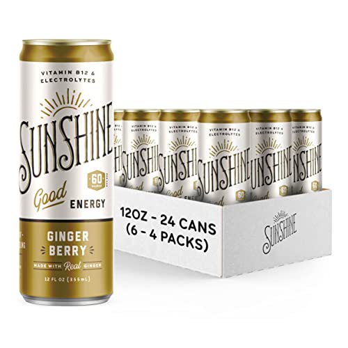 Sunshine Sparkling Energy Drink, Ginger Berry, Vitamin B12, Electrolytes, 70Mg Natural Caffeine, 12Oz, (Pack Of 24) #TOP3