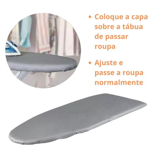 Capa para Tábua de Passar Roupa Forro Ajustável Regulável Universal Grande Liso Cinza 1,40m x 0,50m