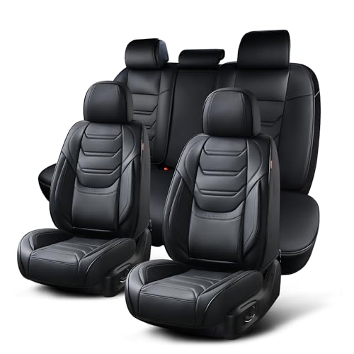 Image of TIEHESYT Car Seat Covers Full Set, Breathable Leather Automotive Front and Rear Seat Covers, Car Seat Protectors Full Set, Compatible with Most Vehicles, SUV (Elegant Black, Front Pair and Rear)