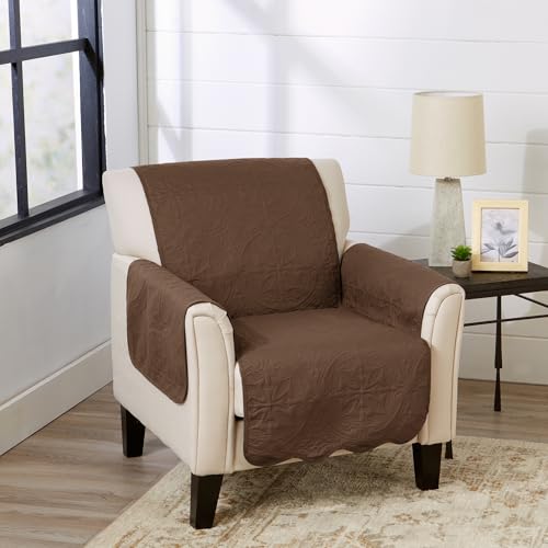 Image of Great Bay Home Reversible Chair Cover - Washable Slipcover Furniture Protector with Elastic Straps - Perfect for Kids & Pets - Quilted & Stitched Detail (Chocolate /Taupe)