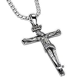 Kuschelkatze 925 Sterling Silver Crucifix Necklace, Jesus Cross Necklace for Men women, Christian Jewelry for Men Women, Protection Amulet Pendant (Oxidized-M)