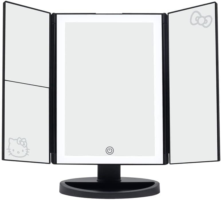 Impressions Vanity Hello Kitty Mirror with Lights, Trifold LED Tri Tone Makeup Mirror with Touch Sensor and Three Adjustable Mirror Panels, Handheld Magnifying Makeup Mirror (Black) - Image 4