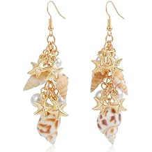 Shell Earrings for Women Natural White Shell Dangle Earrings Summer Boho Beach Conch Starfish Seashell Earring Mermaid Seashell Earrings for Women Beach Jewelry