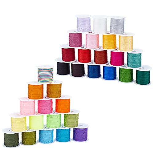 arricraft 33 Colors Polyester Cord, 0.3mm Round Beading String, Knotting Wire for Chinese Knotting, Kumihimo, Beading, Macramé, Jewelry Making, Sewing- 130 Yards/Roll