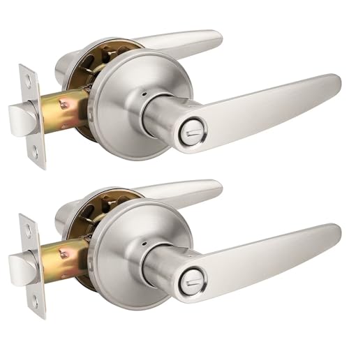 Image of Probrico 2 Pack Privacy Door Levers Door Handles for Bedroom or Bathroom Keyless Leverset, Locked in Side Home /Office Door Lockset,Modern&Durable in Satin Nickel Door Hardware