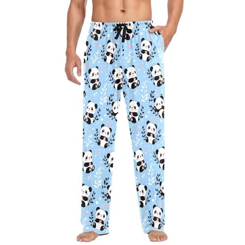 Men's Cute Cartoon Panda Pajama Pants with Pockets - Straight Fit Cotton Sleep Bottoms for Lounge & Nightwear#257