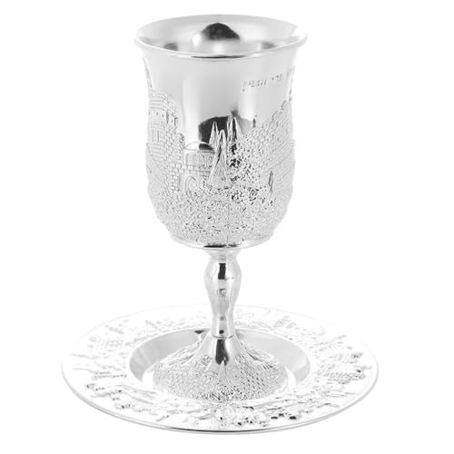Coupe à vin de Shabbat avec soucoupe argentée pour le rituel du Kiddouch