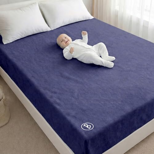 Image of Btag Baby Waterproof, Super Soft Fast Drying Mattress Protector | Extra Absorbent, Anti-Itching Sheet for New Born,Toddler (Size 200x210 cm, Pack of 1, Royal Blue)