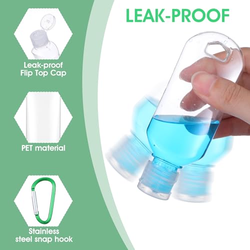 50 Pcs Traveling Bottles with Keychain 2oz Clear Keychain Bottle Plastic Keychains Empty Refillable Liquid Packing Container Squeeze Plastic Bottle with Lid for Liquid Cream (Rectangle)3