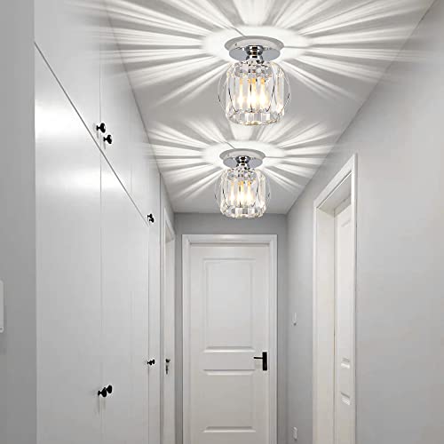 Lcaoful Semi Flush Mount Ceiling Light Fixture 2-Pack Mini Crystal Chandelier Hallway Light Fixtures Ceiling Chrome Modern Metal Cage E26 For Hallway Entryway Porch Closet Foyer Hall (Silver) #TOP5