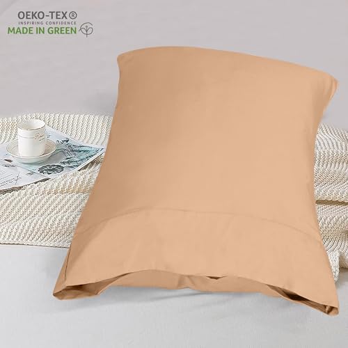 Image of ROYALE LINENS 300 Thread Count 100% Long Staple Combed Cotton Pillowcases Set of 2 - Ultra Soft - King Bed Pillow Cover - 20 inchx40 inch - Breathable, Cool & Crisp Percale Sand Pillow Cases (King, Sand)