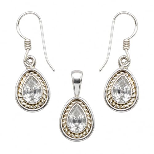 Juego de joyas de piedra de cuarzo para mujer collar aretes plata de ley joyería de boda 7x5mm