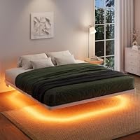 SHA CERLIN King Size Floating Bed Frame with Smart LED Lights (White; XH75413WTK)