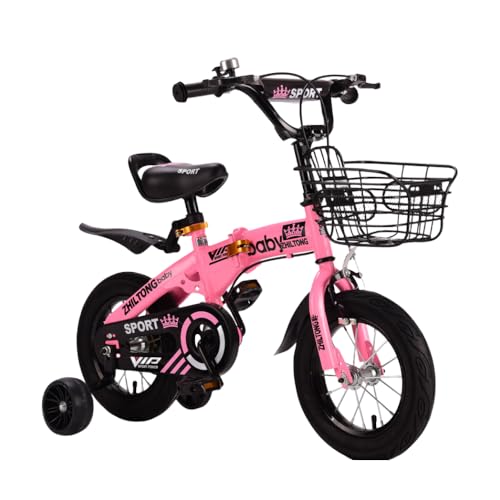 KCNN子供用自転車 折り畳み可能 子供自転車 幼児用車 幼児用自転車 キッズバイク 贈り物 ダブルブレーキ 滑り止め 耐磨 バランス感覚養成 補助輪付き 折り畳み式 携帯やすい 高さ調節可能 組み立てやすい 誕生日プレゼント (ピンク,18インチ)