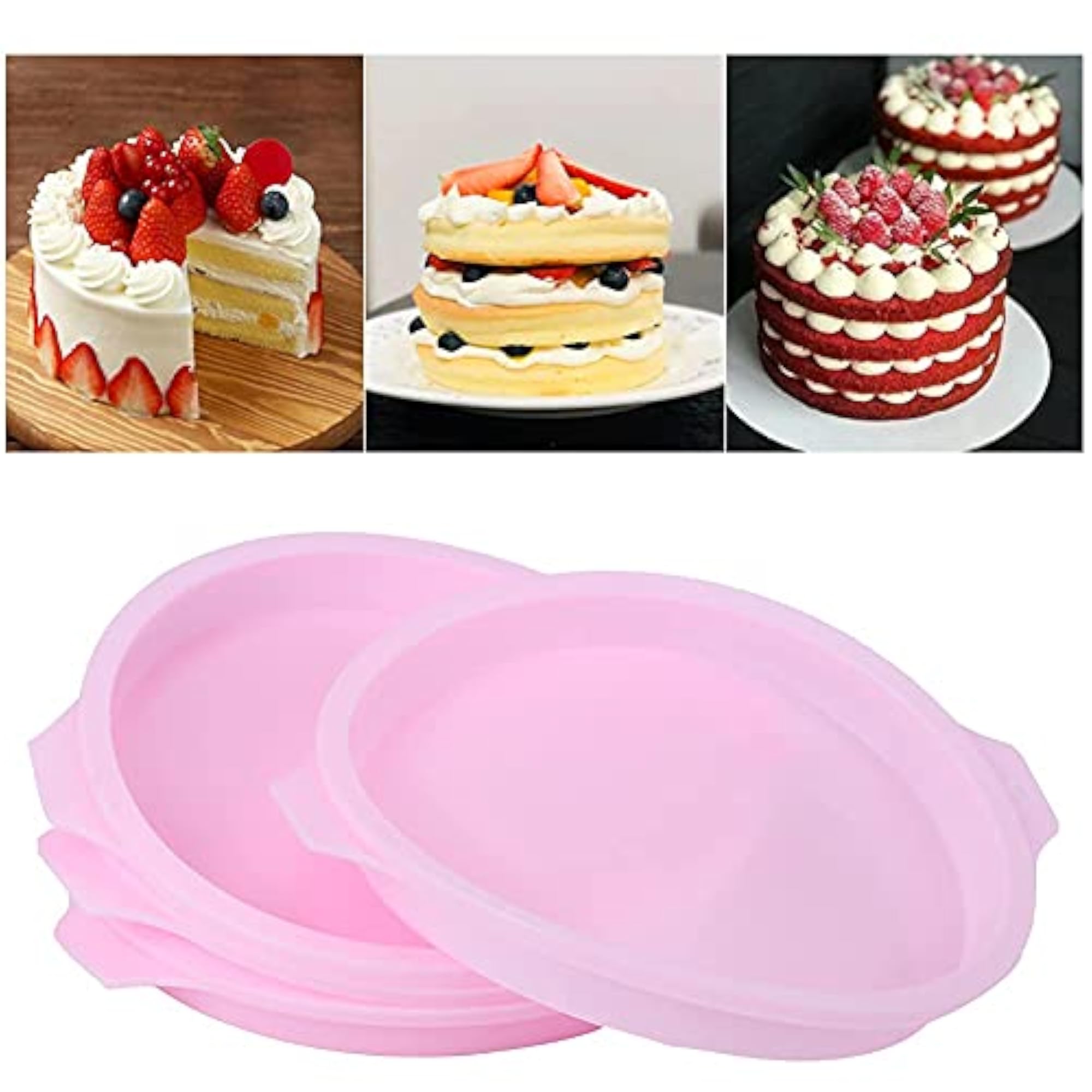 8 Inch Silicone Round Cake Pan, Pink Baking Tray Set