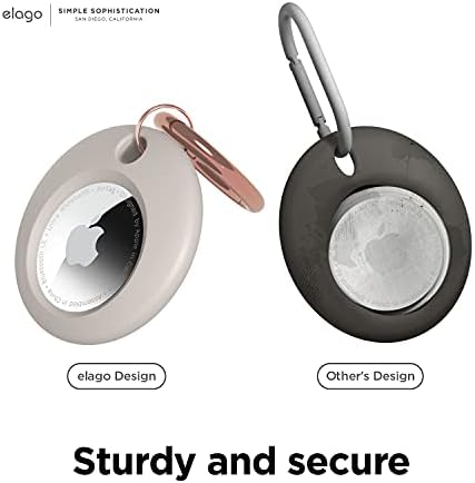 elago Basic etui kompatybilne z AirTag pełna ochrona, w zestawie breloczek do kluczy, smukły i prosty design, wysokiej jakości silikon dopuszczony do kontaktu z żywnością (taupe)