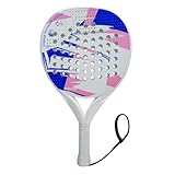 Pala de pádel ligera de fibra de carbono con núcleo flexible de memoria EVA, forma redonda, control equilibrado y potencia para principiantes a jugadores avanzados (blanco)