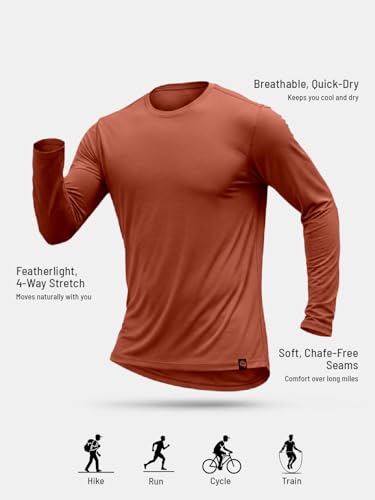 Image of Reccy Men's Trekking Hiking Ultralight Active Long Sleeve T-Shirt | Lightweight Quick Dry Breathable Activewear for Training, Travel & Outdoor Adventure