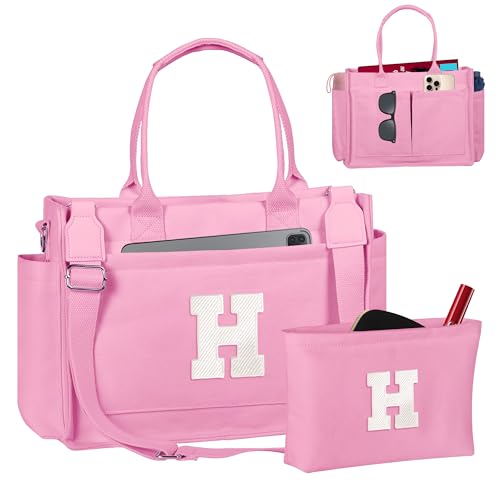 Image of Birthday Gifts for Women, Initial Tote Bag with Makeup Bag | Teen Girl Gifts Trendy Stuff, Back to Campus