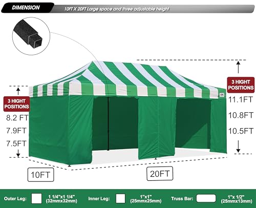 Image of ABCCANOPY Heavy Duty Easy Pop up Canopy Tent with Sidewalls 10x20,Strip Green