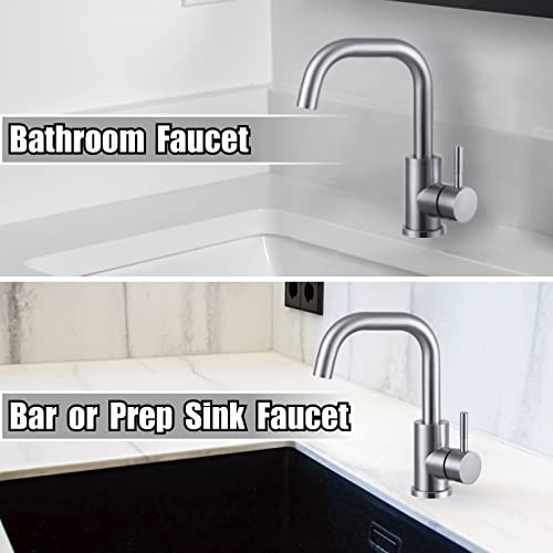 Single Hole Bathroom Bar Sink Faucet, 360° Swivel L-Shape Spout Modern Mini Wet Bar Prep Faucet Tap - Brushed Nickel #TOP6