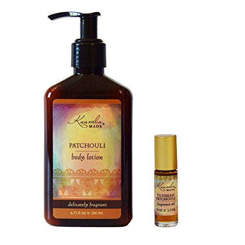 Kuumba Made Fragrance Gift Set, One Tunisian Patchouli 1/8oz Fragrance oil with roll on applicator and One Patchouli Lotion 6oz