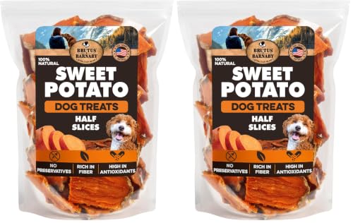 BRUTUS &amp; BARNABY Dried Sweet Potato Dog Treats, Half Slices, 5 lb, 2 Pack