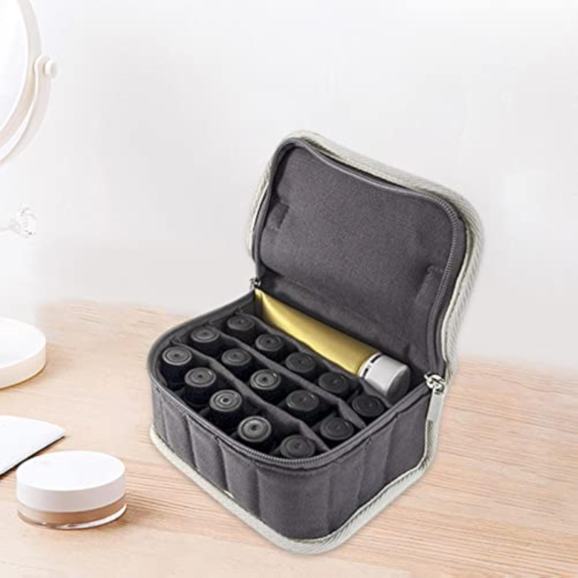 Portable Nail Polish Organizer with Zipper Closure, Gray