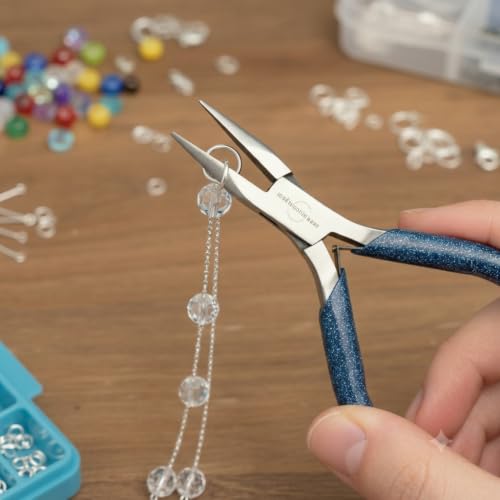 Image of Beadsnfashion Chain Nose Pliers (5 Inch) - Professional Stainless Steel Jewellery Making Tool with 7 cm Blue Grips Handle for Jump Rings, Sharp 90-Degree Bends, Small Findings & Detailed Craft Work