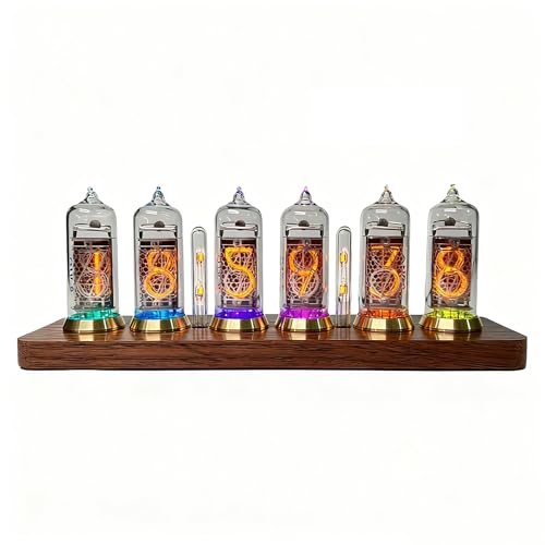 Reloj de tubo Nixie IN-14 decoracion escritorio madera maciza timbre voz ajuste brillo automatico 2