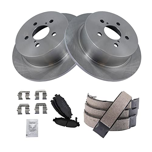 Image of TRQ Rear Ceramic Brake Pad and Rotor Set Compatible with 05-09 Subaru Outback with Parking Shoes, 06-09 Subaru Legacy 2.5i Parking Shoes, 09 Legacy 3.0 R