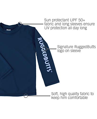 Ruggedbutts® Baby/Toddler Boys Navy Long Sleeve Upf 50+ Sun Protective Rash Guard Surf Swim Shirt - 12-18M #TOP4