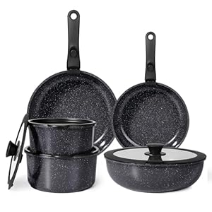 GiPP Keramik Topfset mit Abnehmbarer Griff, 11-Teilig Topf und Pfannenset mit Antihaft Beschichtet, Topfset Induktion Kochtopf Set, Backofenfest, für Alle Herdarten, PTFE/PFOA-frei, Schwarz