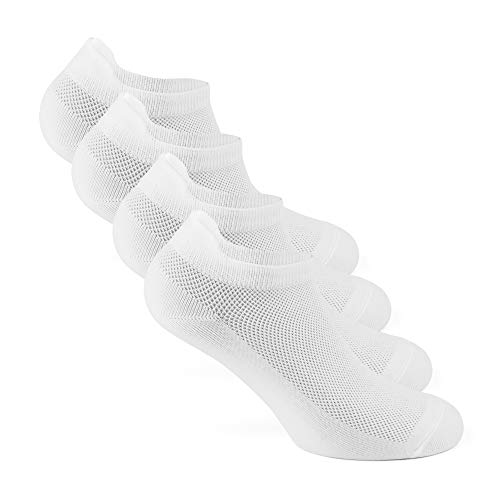 Snocks ® Herren & Damen Atmungsaktive Laufsocken (4X Paar) Kompression + Schutz vor Blasen (4X Weiß, 43-46)
