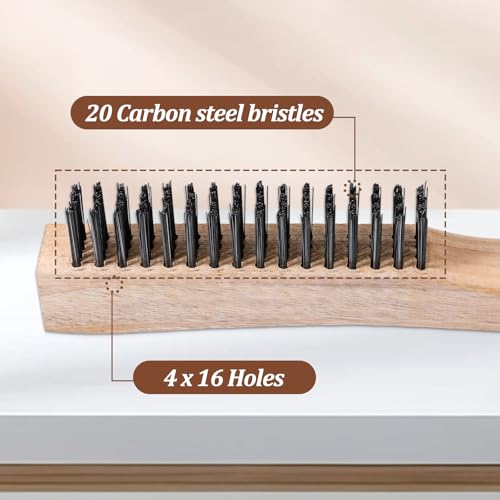 Image of 10 Inches Wire Brush Wooden Handle, 12 PCS Multi-Purpose Stainless Steel Wire Scratch Brush Welding Wire Brushes for Cleaning Welding Slags and Rust